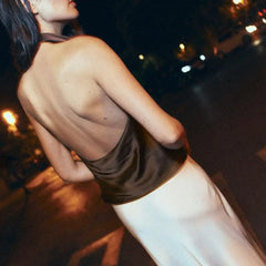 Cowl neck backless satin top for women’s evening outfits