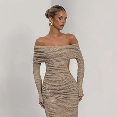 Textured knit long dress with full sleeves for cosy winter looks