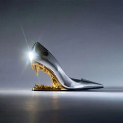 Fashion-forward silver and gold art heel shoes styled for women