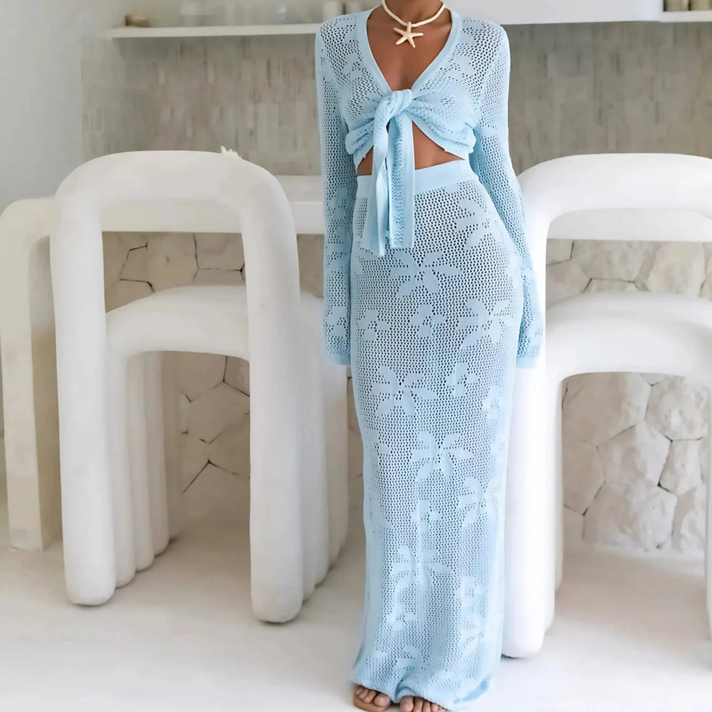 Crochet style summer outfit for women with coastal-inspired design