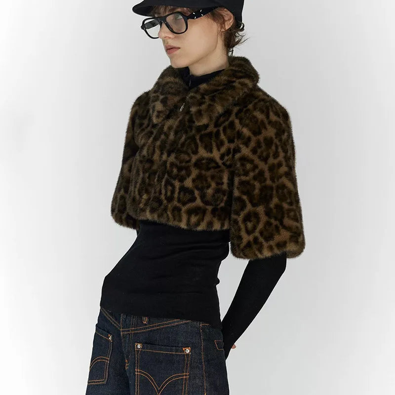 Cropped faux fur style jacket with full front zipper