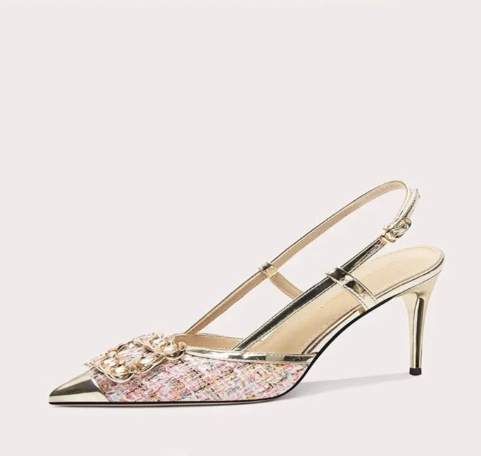 Elegant stiletto evening heels with buckle straps