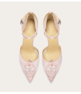 Pink crystal flower pointed toe stiletto sandals