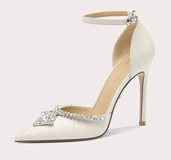 Crystal strap leather high heel bridal sandals