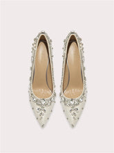 Crystal sequin pointed toe bridal pumps