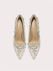 Crystal sequin pointed toe bridal pumps