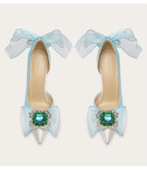 Crystal silk side-cut sandals with thin heel