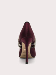 Slender stiletto rhinestone pumps in flannel finish