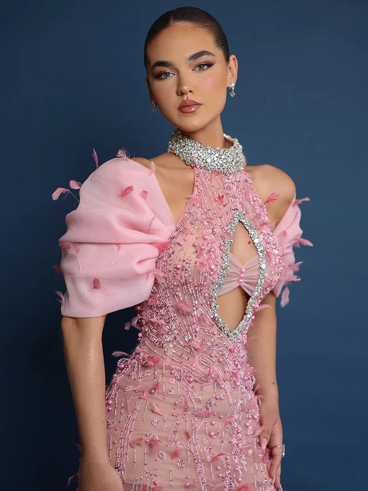 Cut-out back trumpet dress featured for modern formal styling