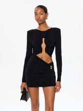 Sculpted sheath mini dress with long sleeves and cut-out waist shaping