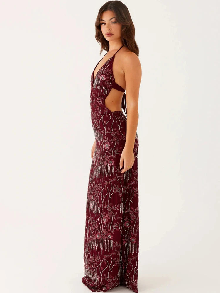 Front cutout evening dress with shimmer detail and slim fit
