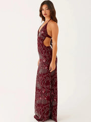 Front cutout evening dress with shimmer detail and slim fit
