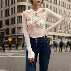 Cutout ruched v-neck top for women perfect for party or night out