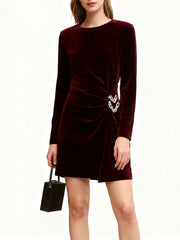 Mini dress with long sleeves and sculpted draping at the waist