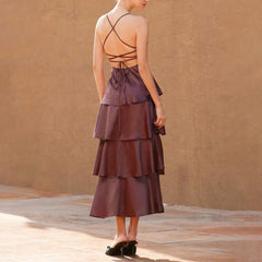 Elegant layered ruffle gown for autumn weddings and evening events