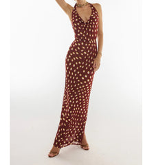 A front shot of the dot print bodycon summer dress, showing the silhouette.