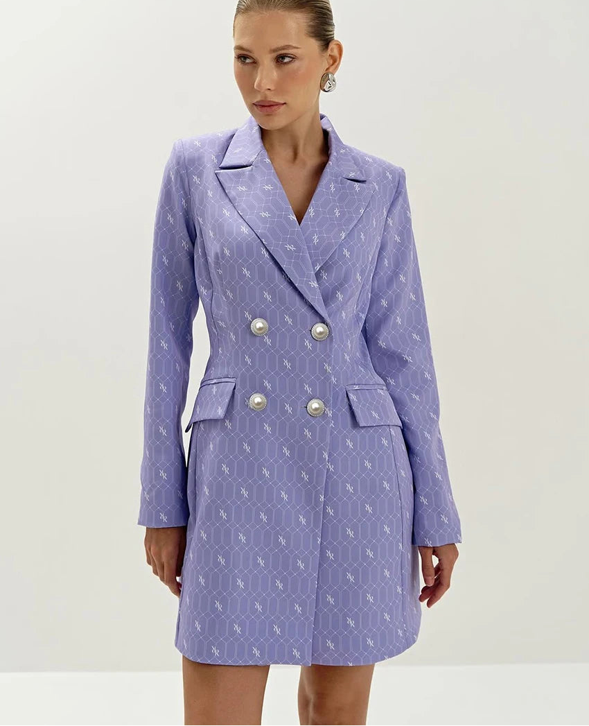 Double breasted lavender mini jacket dress featured for modern parties