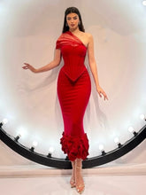 Dramatic hem red midi dress for unforgettable evening style