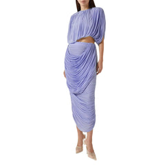 Draped short-sleeve top with gathered texture and clean neckline