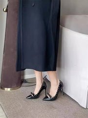 Elegant rivet pointed toe high heel pumps