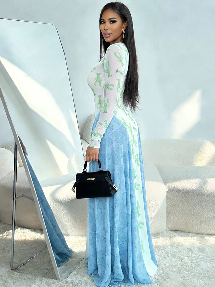 Contrast-detail maxi dress with light hem finish for evening styling