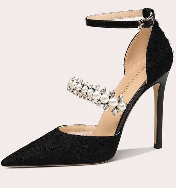 Elegant black party sandals for women designed for dresses and suits