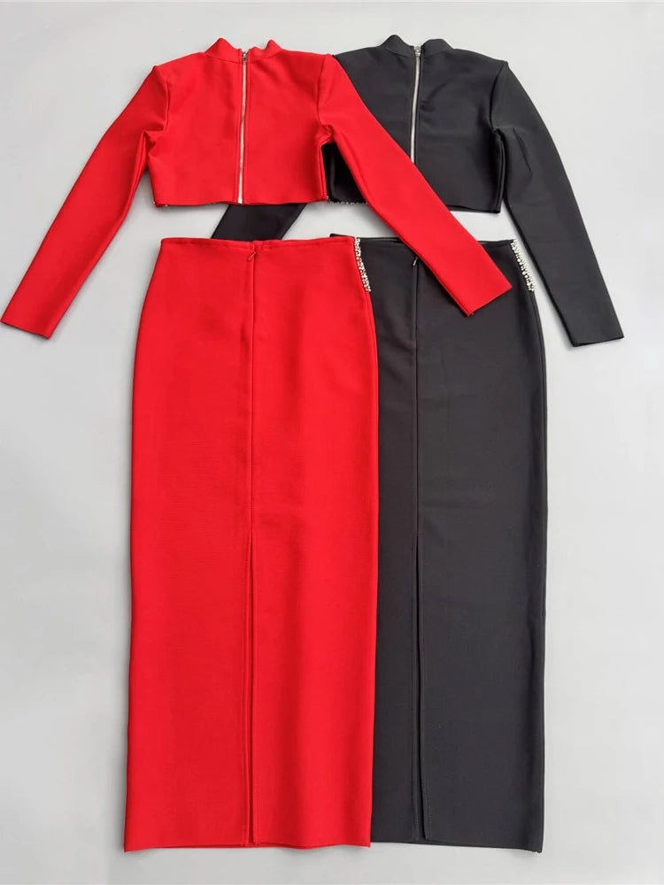 Sexy clubwear two-piece gown with sparkling diamond details