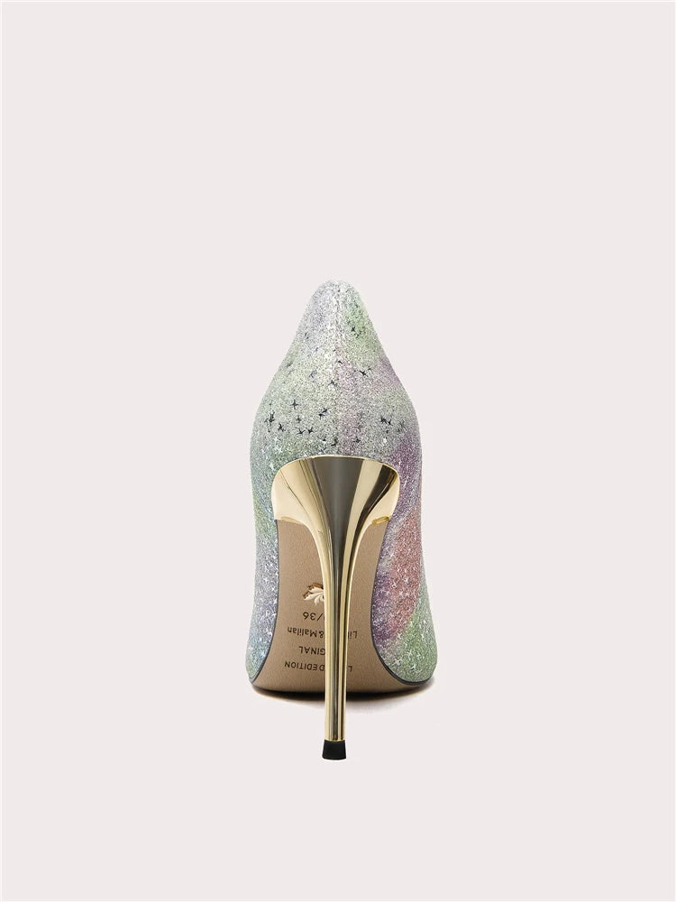 Elegant pointed toe rhinestone pumps with high heel