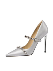 Sparkling crystal buckle stiletto pumps for evening wear