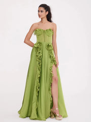 Elegant green formal maxi dress for cocktail & evening wear