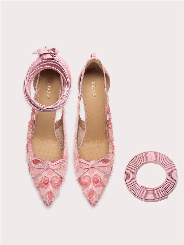 Elegant lace-up ribbon pumps for weddings and parties