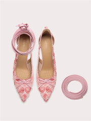 Elegant lace-up ribbon pumps for weddings and parties