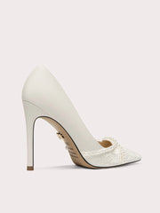 Elegant bridal pumps with lace-inspired pearl detailing