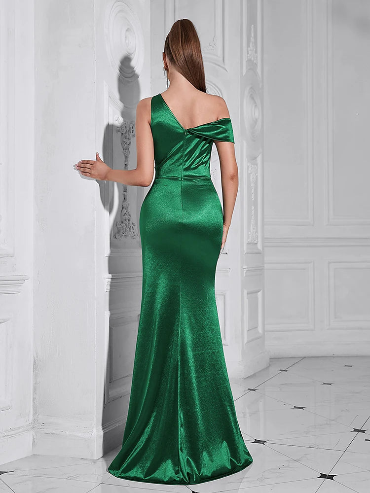 The back view of the dress, showing the elegant design.
