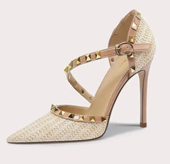 Elegant patent leather evening sandals with rivets