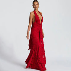 Elegant red empire waist gown perfect for galas and special occasions