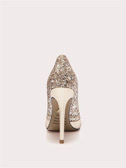 Elegant pointed toe party stilettos in sequined finish