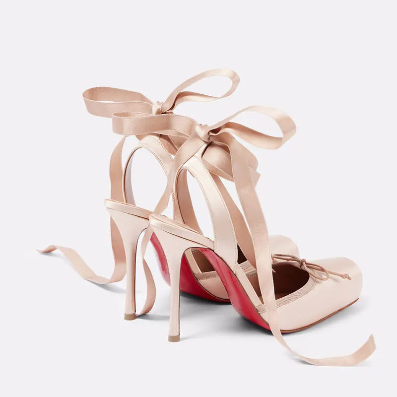 Elegant satin stiletto heels with wrap tie ribbons for events