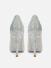 Elegant silver sequin bridal shoes with thin heels