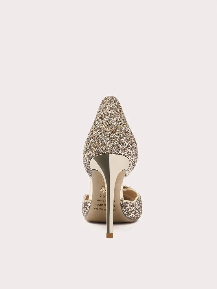 Slip-on sequined bridal shoes with covered heel