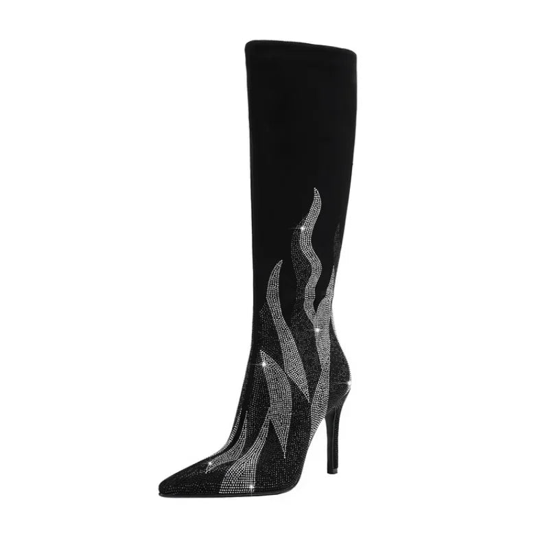 High-heel knee boot with sleek pointed silhouette