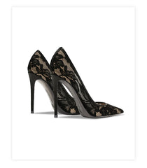 Elegant stiletto party heels in black lace for women’s special occasions