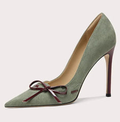 Elegant faux suede pumps with bow detail and platform