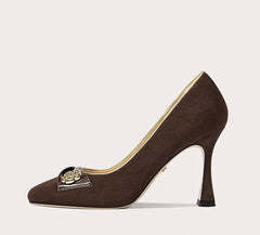 Elegant suede-effect wedding shoes with crystal details