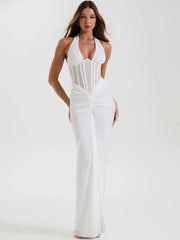 Elegant draped V-neck maxi for women