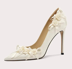 Super high thin heel bridal shoes in fabric finish
