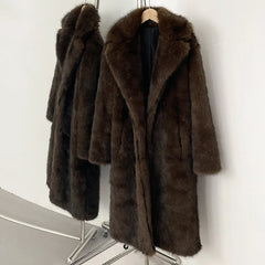 Full-length fuzzy overcoat for winter layering