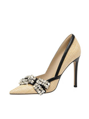 Wide-size evening stilettos with sparkling bow detail