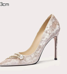 Embellished corduroy high heels for women