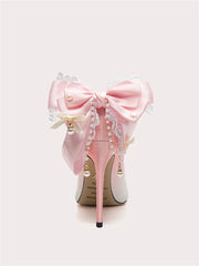 Embellished pink special event shoes with pointed toe and crystals